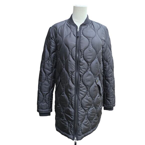 Anthropologie Avec Les Filles Women Black Quilted Longline Puffer Coat XS Bomber - Picture 7 of 12